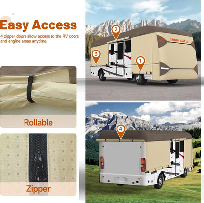 Umbrauto Class A RV Cover Upgraded Heavy Duty 7 Layers Top Windproof Breathable Class A Motorhome Camper Cover,Khaki