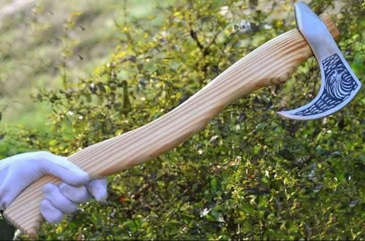 Fenrir Knotwork Wolf Axe with Etched Bearded Head and Hardwood Haft