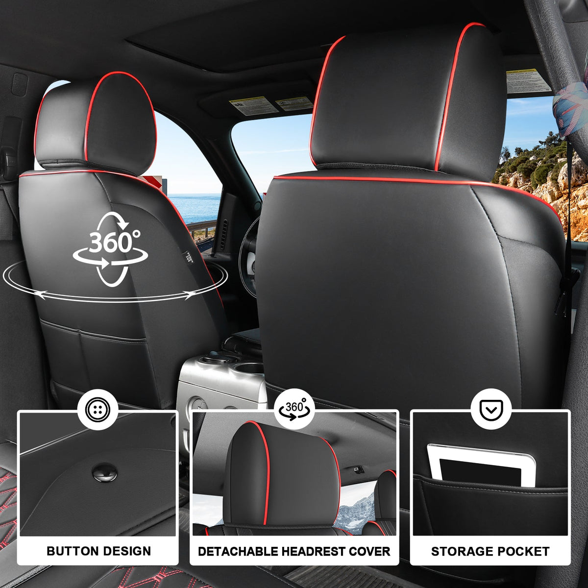 Umbrauto Leather Seat Covers for Silverado/Sierra, Waterproof Custom Full Set Seatcovers for Chevy Silverado/GMC Sierra 2007-2013 &amp; 2019-2026 1500, 2020-2026 2500HD 3500HD Crew/Double/Extended Cab