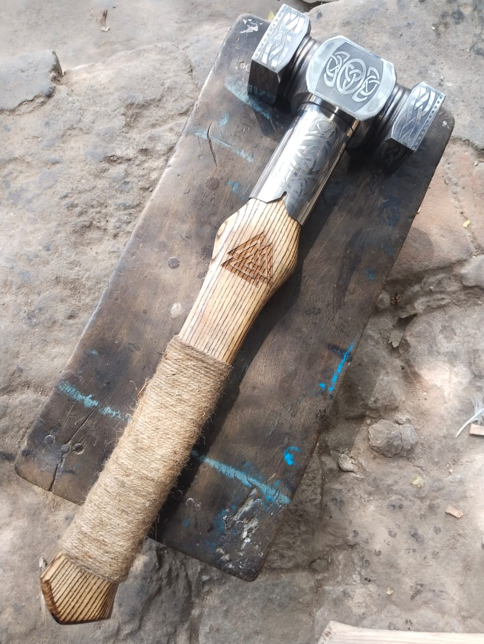 Viking Battle Hammer with Forged Engraved Head