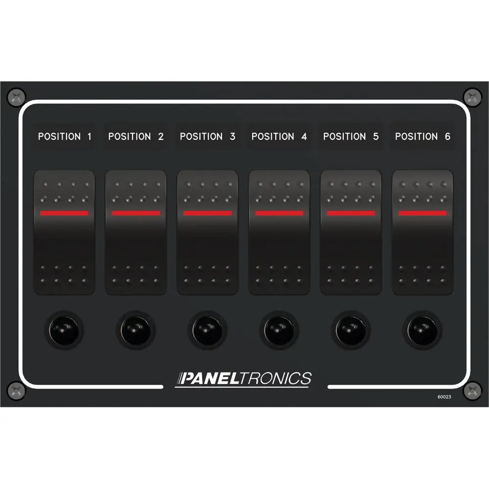 Paneltronics Waterproof Panel - DC 6-Position Illuminated Rocker Switch &amp; Circuit Breaker [9960023B]