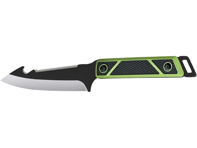 SOG Terragrip Fixed Blade Knife 6.7 Spine Serrated Drop Point with Gut Hook 420 Black Blade TPR Overmold Handle Black/Green