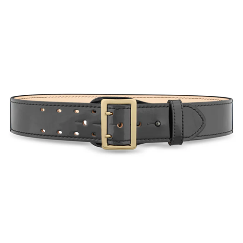 2-1/4 High-Gloss Leather Sam Browne 2-Row Stitch Duty Belt with Gold Buckle