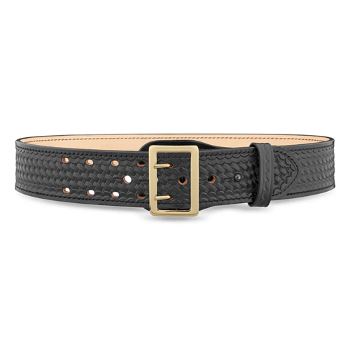 2-1/4 Basketweave Leather Sam Brown 2 Row Stitch Duty Belt with Gold Buckle