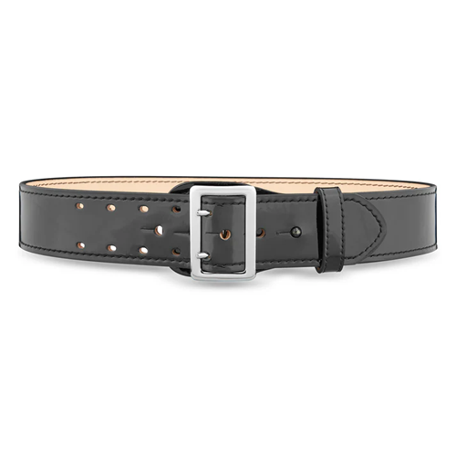 2-1/4 High-Gloss Leather Sam Browne 2-Row Stitch Duty Belt with Nickel Buckle