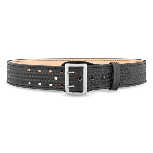 2-1/4 Basketweave Leather Sam Brown 2 Row Stitch Duty Belt with Nickel Buckle