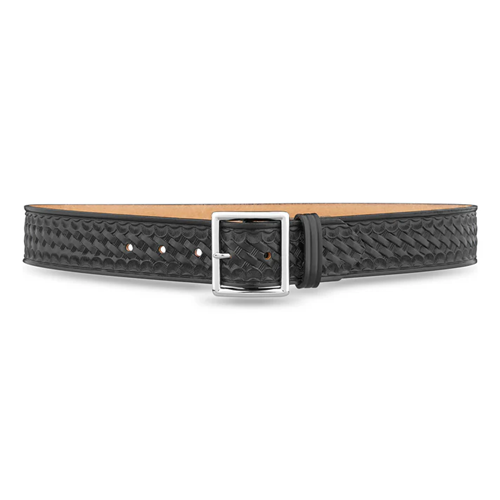 1-3/4 Basketweave Leather Garrison Belt with Gold Buckle