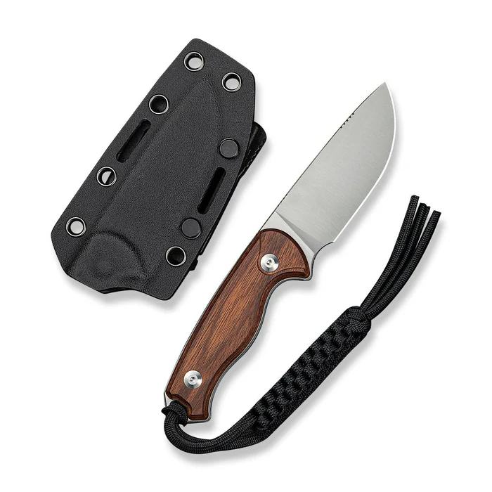 CIVIVI Timberbark FIXED Guibourtia Wood Handle (3.2 Satin Finished 14C28N Blade) C23094-4, With 1PC Black Lanyard, Black Kydex Sheath &amp; T-Clip