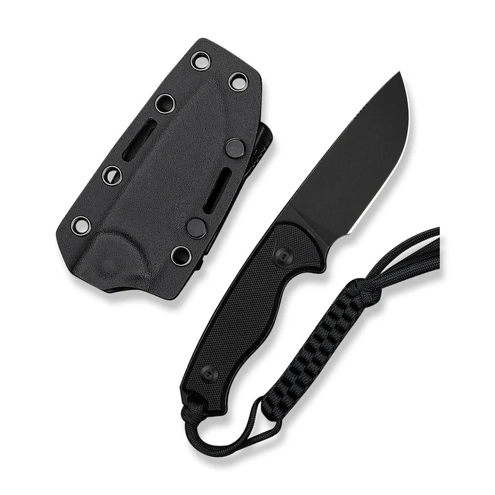 CIVIVI Timberbark FIXED Black G10 Handle (3.2 Black Stonewashed 14C28N Blade) C23094-1, With 1PC Black Lanyard, Black Kydex Sheath &amp; T-Clip