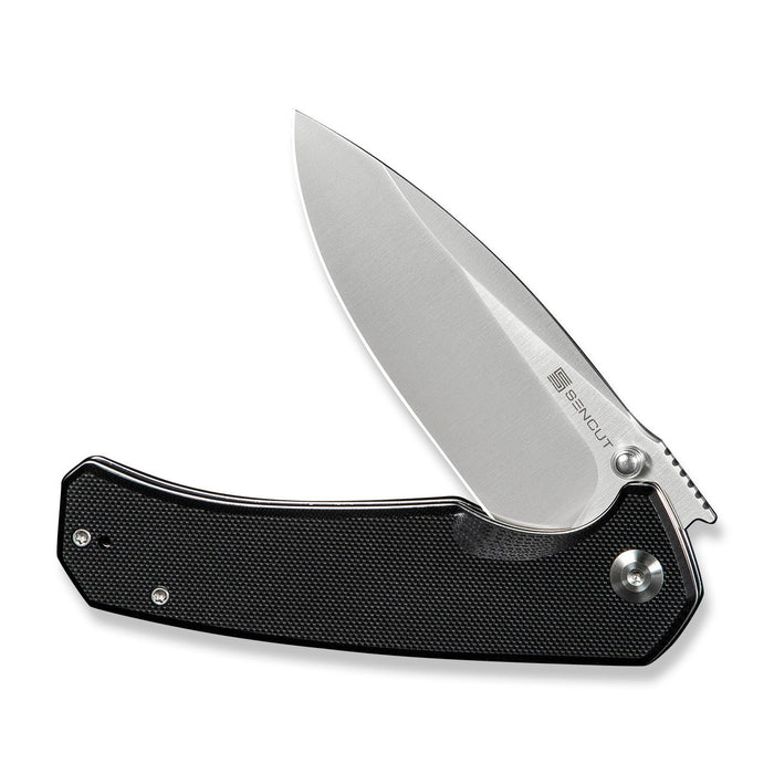 Skarnax Flipper/Thumb Stud Folding Knife 3.79 Satin 9Cr18MoV Drop Point Plain Edge Blade, Black G10 Handle