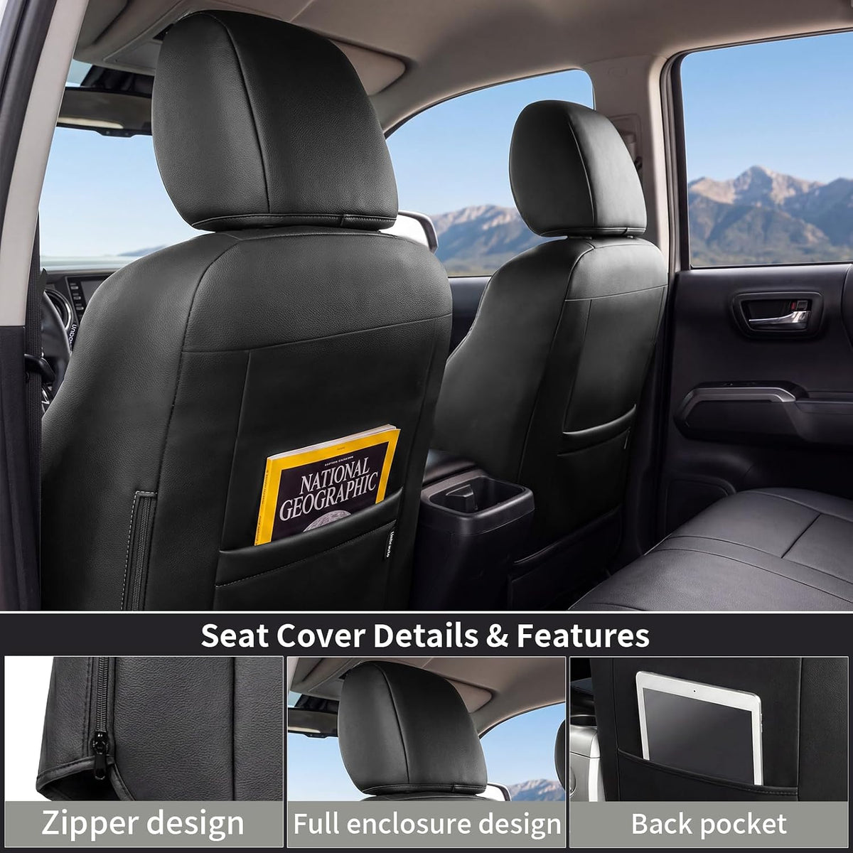 Umbrauto Seat Covers for Toyota Tacoma 2016-2023 Double &amp; Crew Cab,Nappa Leather, 3D Laser-Scan Custom Fit, Waterproof, Easy-Clean, Full Coverage, Airbag Compatible, Pet &amp; Scratch Protection