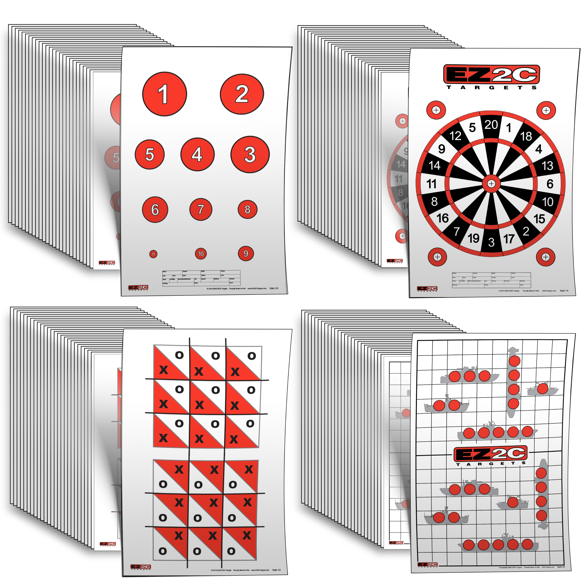 40 EZ2C Targets: Four Fun Game Styles Paper Targets 11"x17" USA MADE