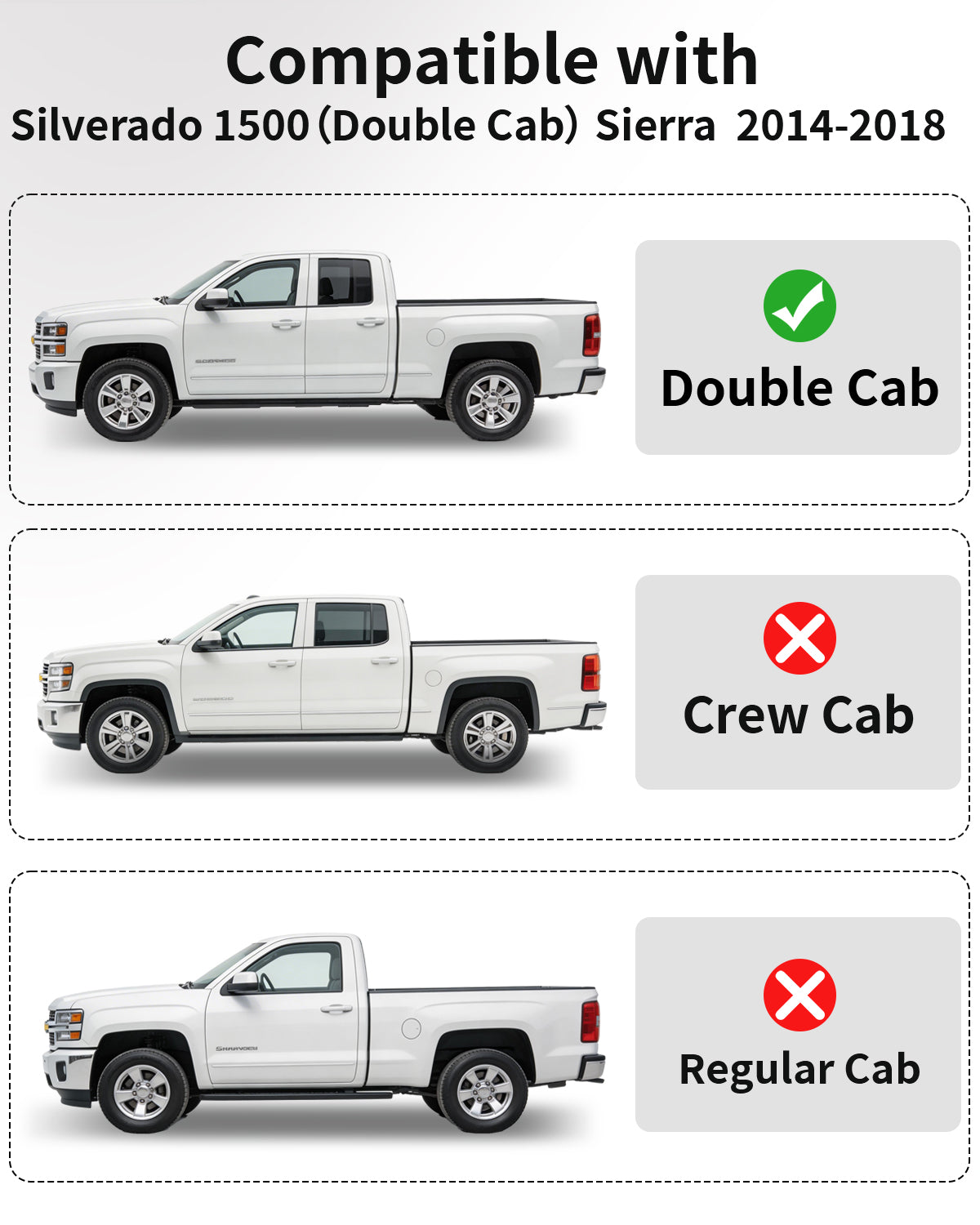 Umbrauto Custom Fit Floor Mats for Chevy Silverado/GMC Sierra Double Cab 1500 2014-2018, 2500HD/3500HD 2015-2019, All Weather TPE Truck Floor Liners for Carpet Floor, Front&amp;Rear Row, Footwell Coverage