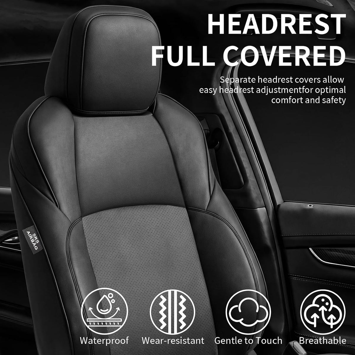 Truck Seat Covers for Toyota Tacoma 2024-2026 Double Cab, Nappa Leather, 3D Laser-Scan Custom Fit, Waterproof, Easy-Clean, Full Coverage, Airbag Compatible, Pet &amp; Scratch Protection