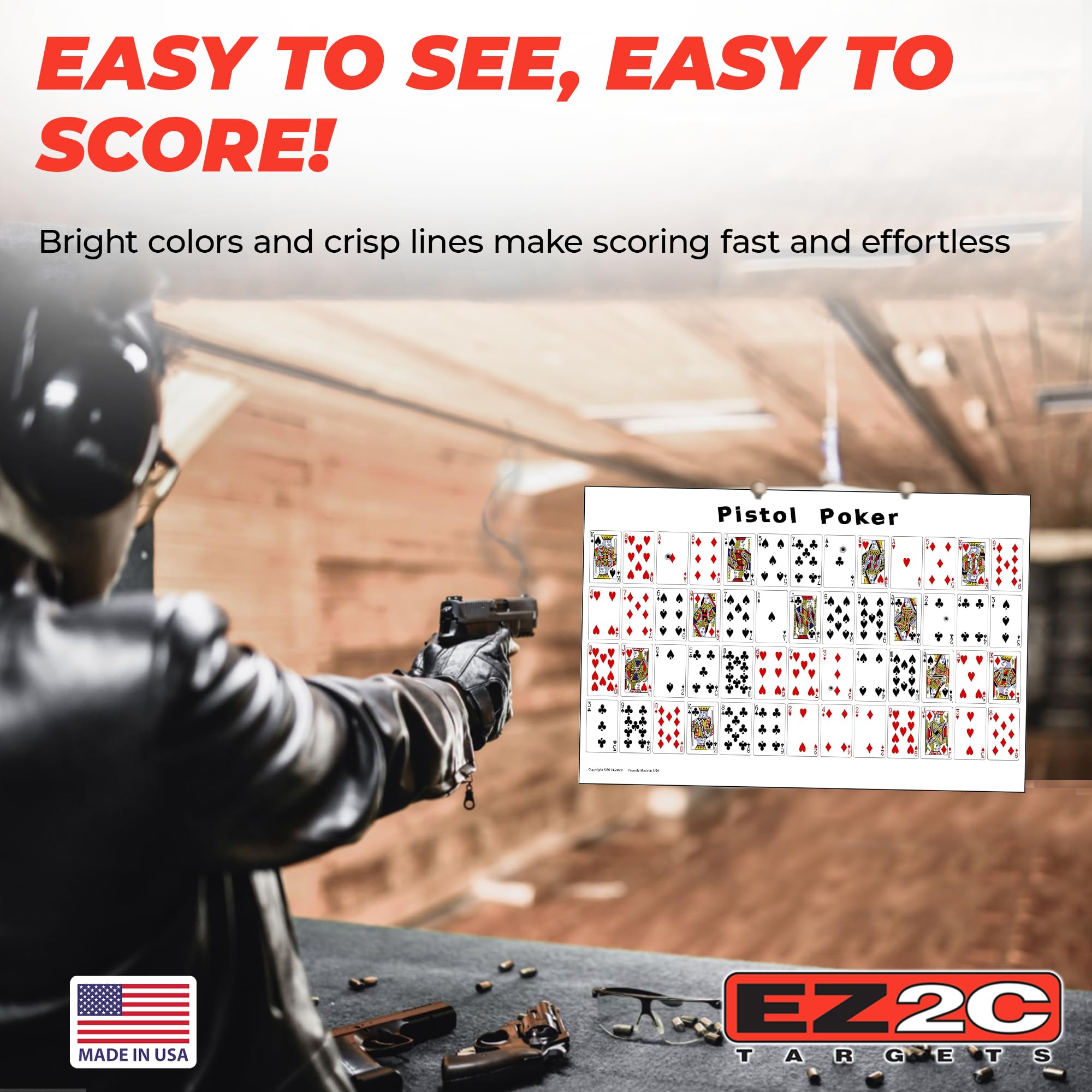 20 EZ2C Pistol Poker Paper Shooting Targets 12"x18" 20 pack USA MADE