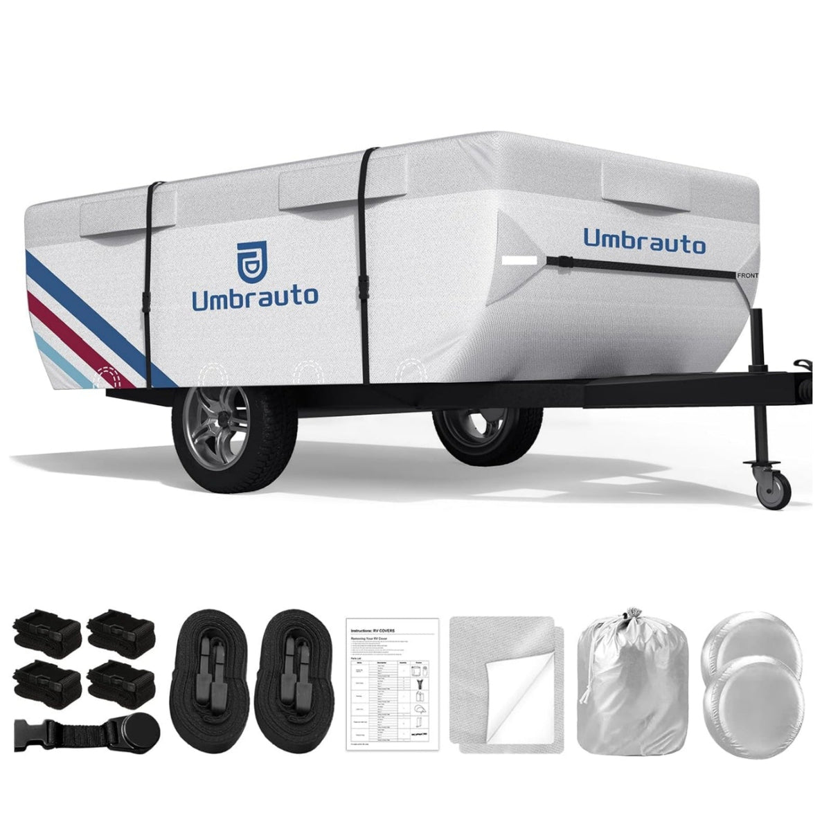 Umbrauto Pop Up Camper Cover, Folding Tent Trailers, 300D Silver Oxford, Waterproof, Windproof, Sun-Resistant, Tear-Resistant, Heavy-Duty RV Cover with Straps &amp; Air Vents