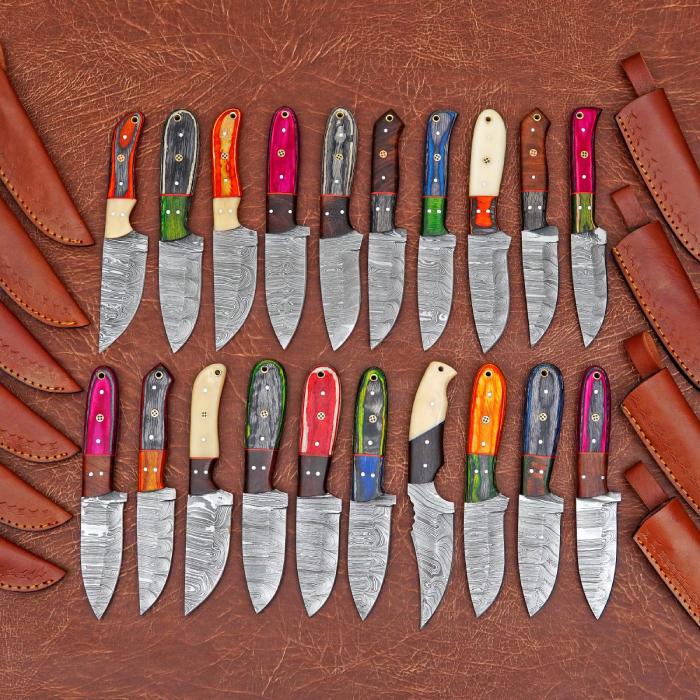 Damascus Skinner Knives Lot with Twenty Forged Blades
