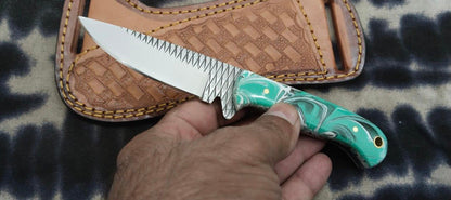 Mint Green Swirl Resin Rasp Cowboy Knife with Rasp-Style Blade