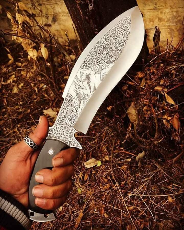 Etched Dragon Kukri with Forward Curved Blade