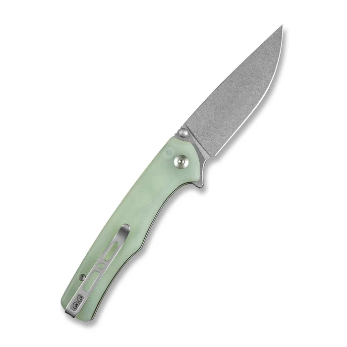 Crowley Flipper/Thumb Stud Folding Knife 3.48 Satin D2 Drop Point Plain Edge Blade, Natural G10 Handle