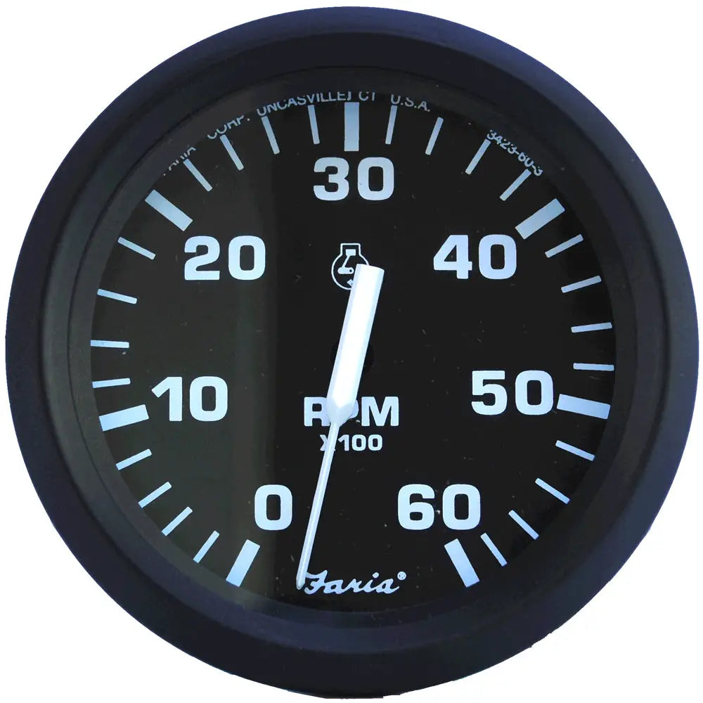 Faria Euro Black 4" Tachometer - 6,000 RPM (Gas - Inboard &amp; I/O) [32804]