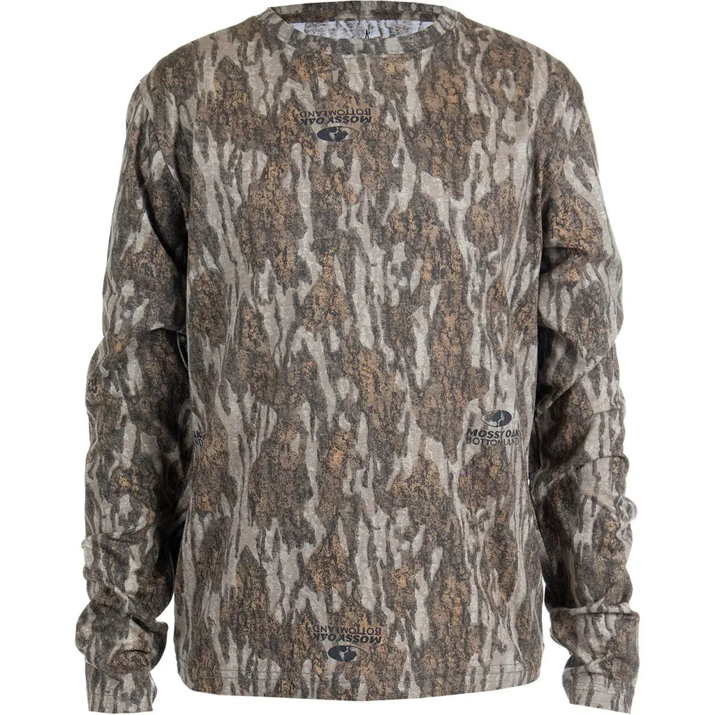 Habit Youth Bear Cave Long Sleeve Camo Tee YL - Mossy Oak New Bottomland
