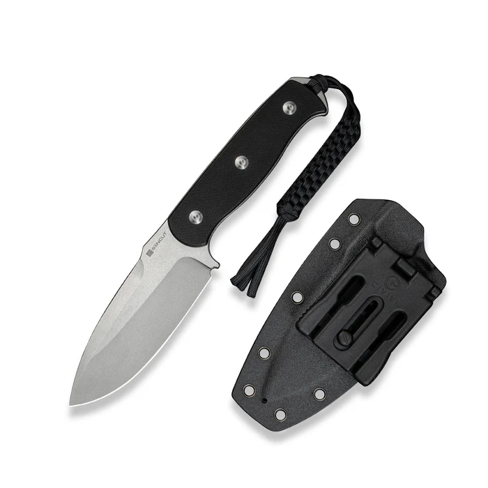 Toxodon Fixed Blade Knife 4.57 Satin 9Cr18MoV Drop Point Plain Edge Blade, Black G10 Handle &amp; Kydex Sheath