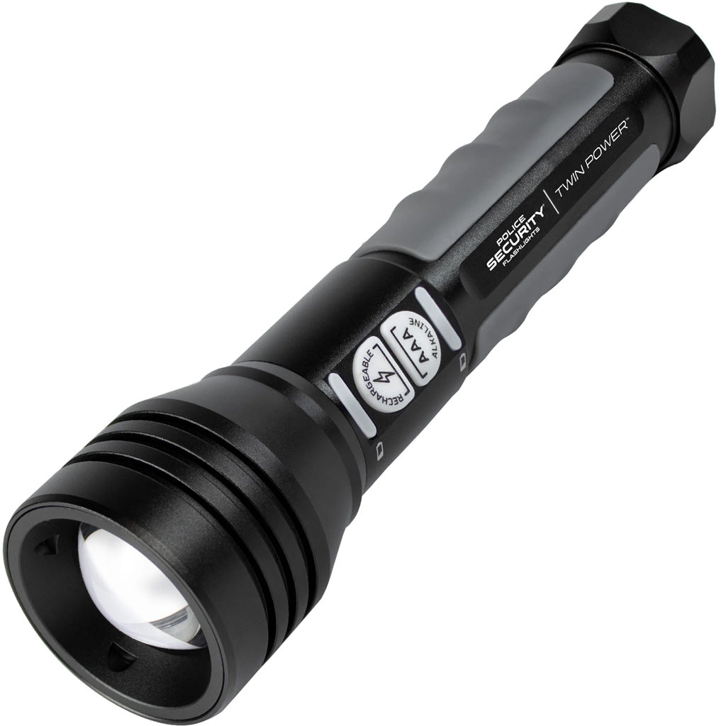 Police Security Twin Power Flashlight 600 Lumen with Rechargeable Battery and Adjustable Beam