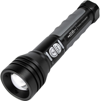 Police Security Twin Power Flashlight 600 Lumen with Rechargeable Battery and Adjustable Beam
