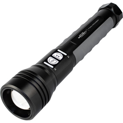 Police Security Twin Power 2000 Lumen Flashlight with Rechargeable Battery and Adjustable Focus