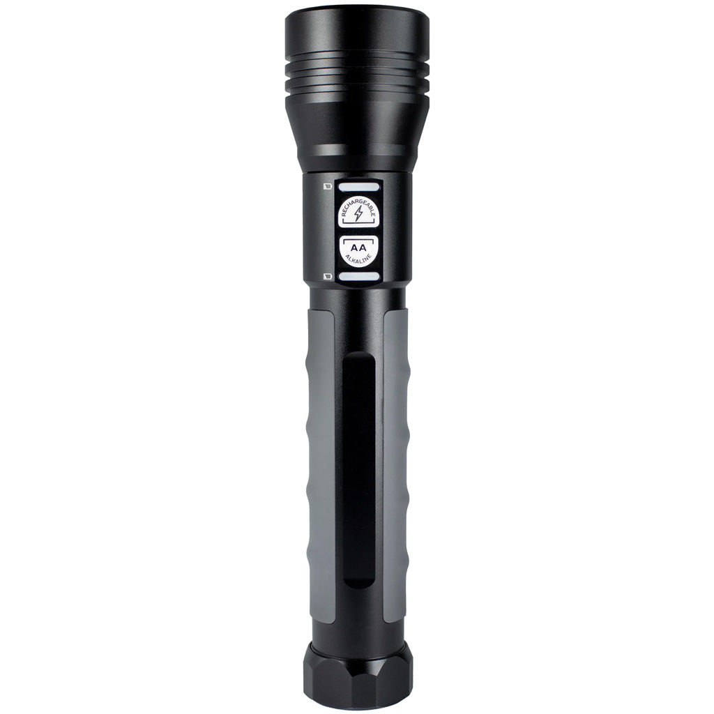 Police Security Twin Power 2000 Lumen Flashlight with Rechargeable Battery and Adjustable Focus