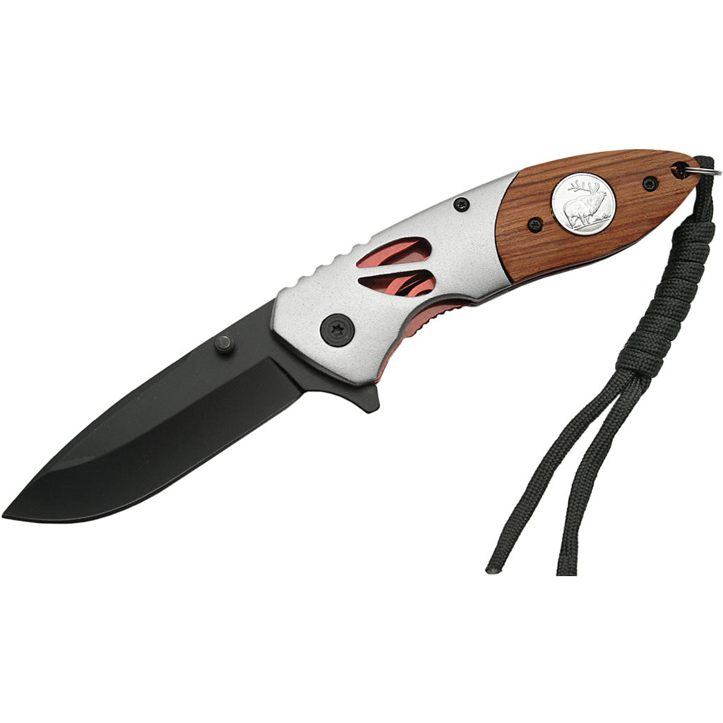 SZCO Deer Imprint Knife 4.5 Inch with Wood Handle - Stylish and Functional Everyday Carry