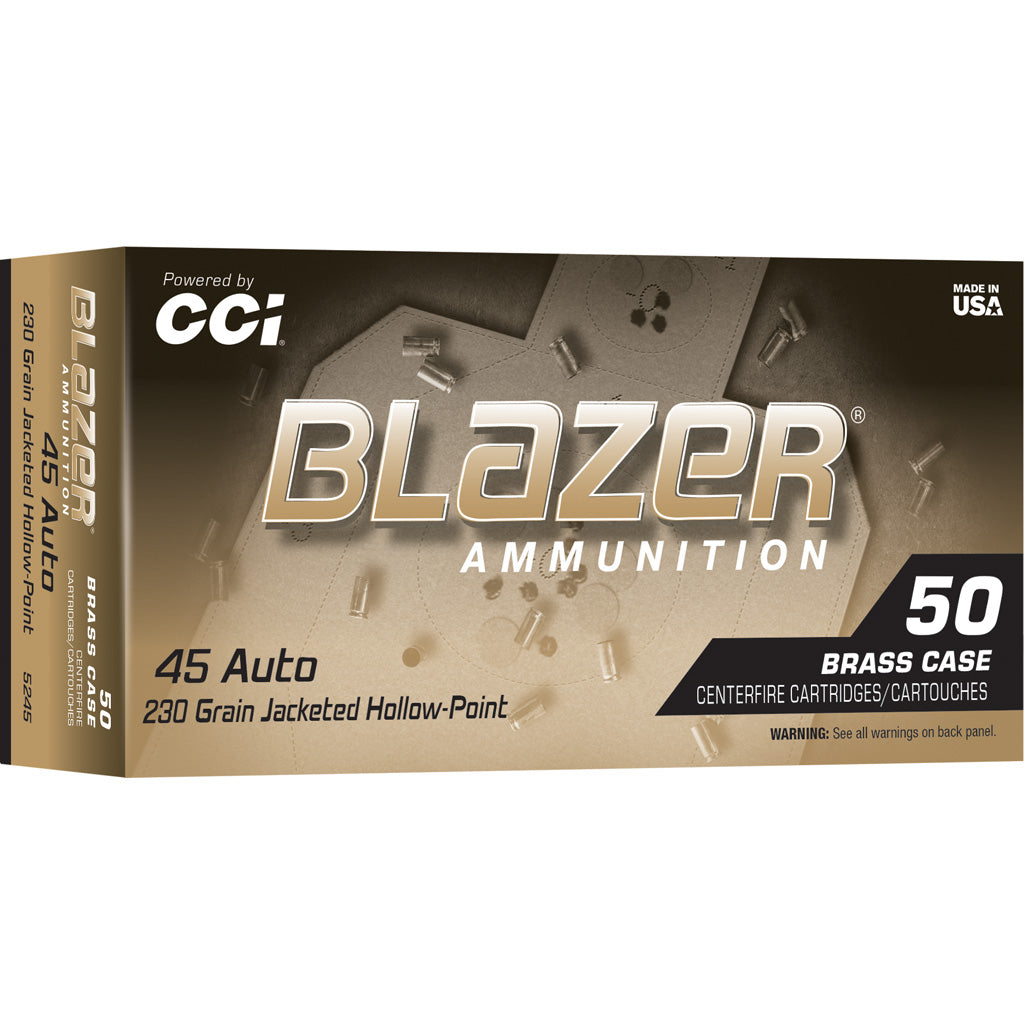 CCI Blazer Brass HP Pistol Ammo 45 Auto 230-Grain Jacketed Hollow Point, 50 Rounds