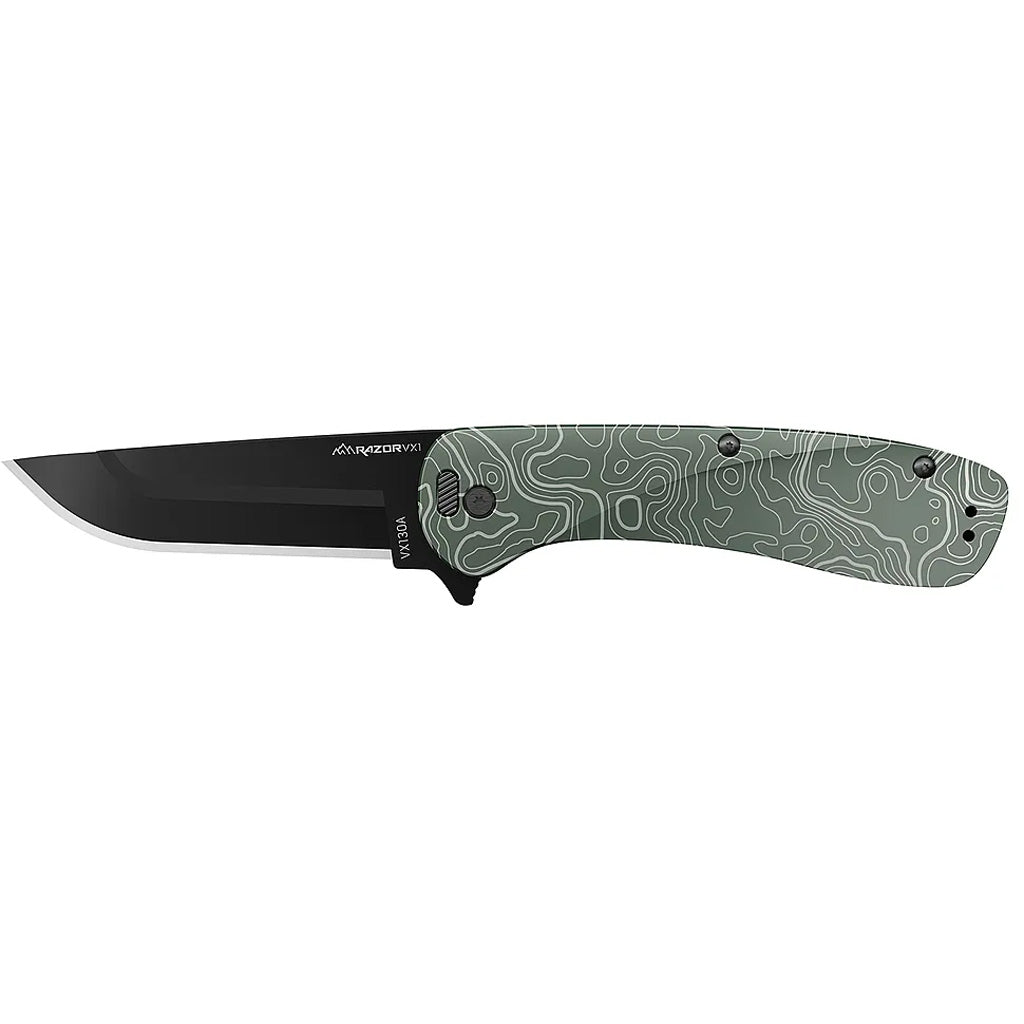 Outdoor Edge Razor Vx1 Green with Topo Aluminum Folding Knife - 3 Blades Included