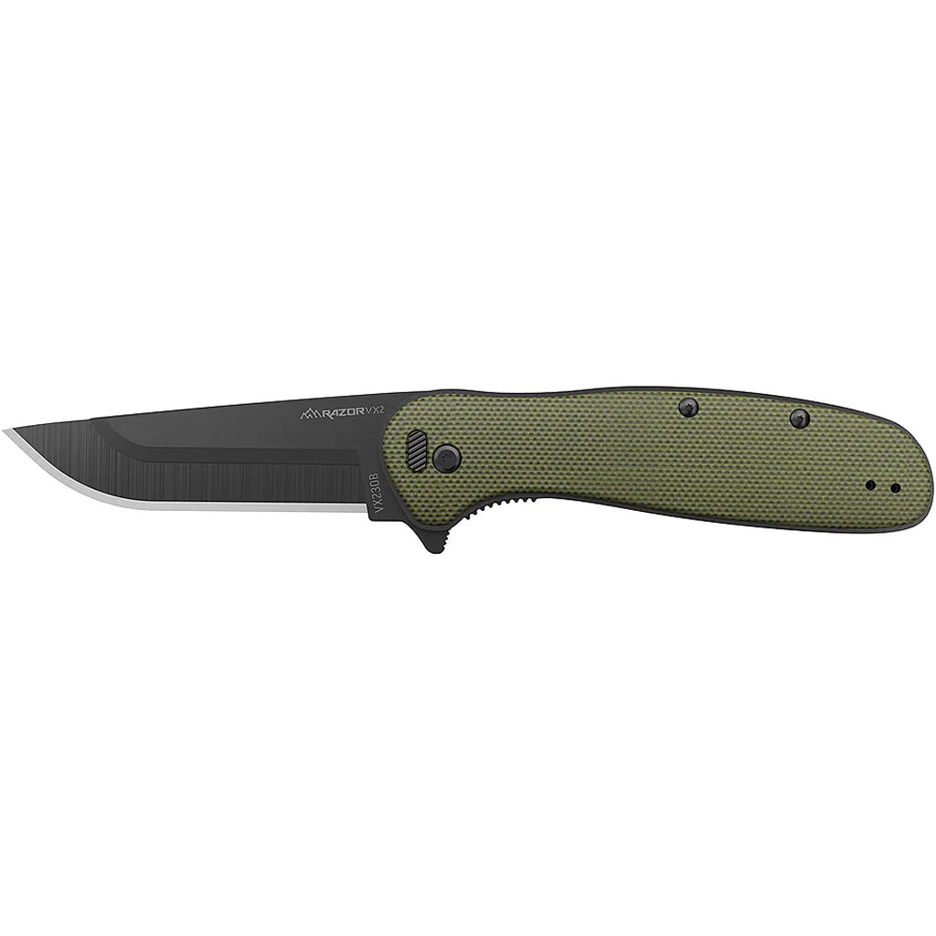 Outdoor Edge Razor Vx2 Green/Black Folding Knife with 3 Blades and Reversible Pocket Clip