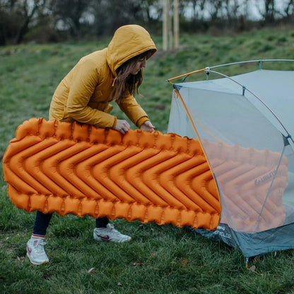 Klymit Insulated Static V Lite Sleeping Pad Mango Orange * Regular Size, Four-Season Comfort and Support