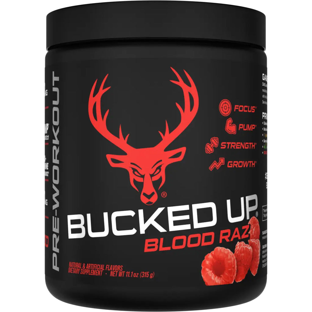 Bucked Up Pre-Workout Blood Raz * 30 Serving Tub with 200mg Caffeine for Focus &amp; Strength
