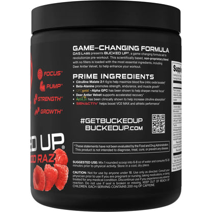 Bucked Up Pre-Workout Blood Raz * 30 Serving Tub with 200mg Caffeine for Focus &amp; Strength