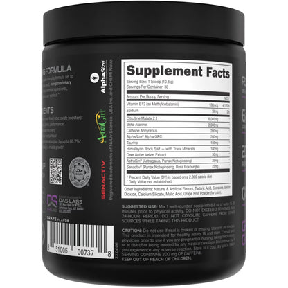 Bucked Up Pre-Workout Grape Gainz - 30 Serving Tub