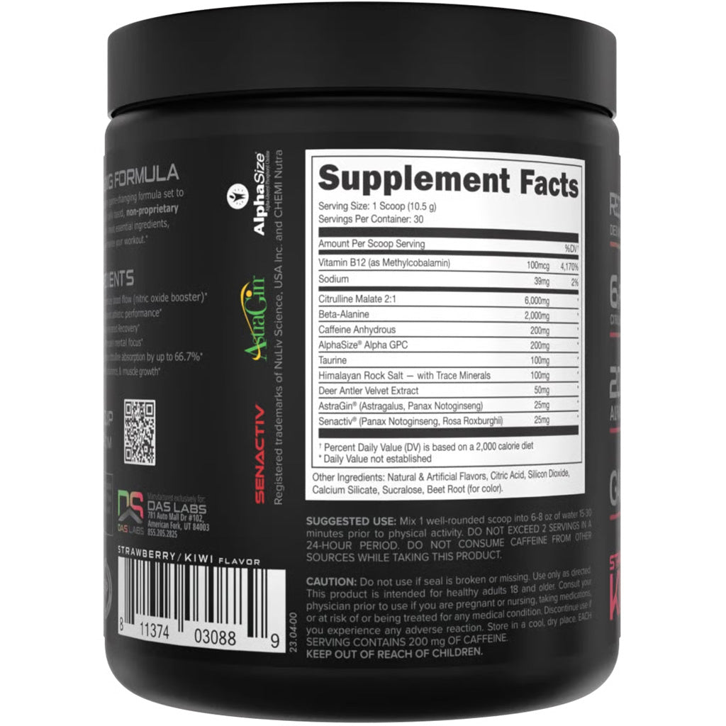Bucked Up Pre-Workout Strawberry Kiwi 30 Serving Tub - All-Natural, Organic, Caffeinated Boost for Intense Workouts