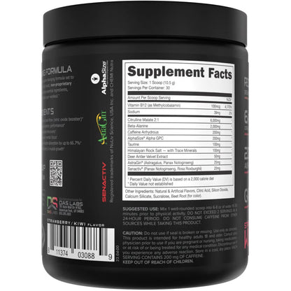 Bucked Up Pre-Workout Strawberry Kiwi 30 Serving Tub - All-Natural, Organic, Caffeinated Boost for Intense Workouts