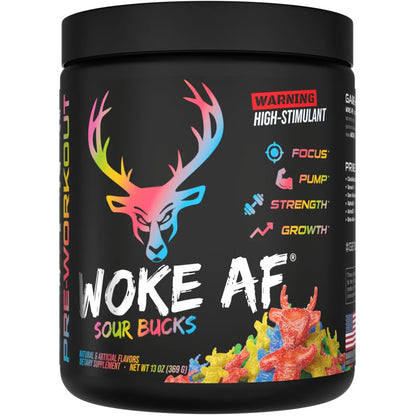Bucked Up Woke AF Pre-Workout Sour Bucks - 30 Servings | High-Stimulant Energy &amp; Focus Formula