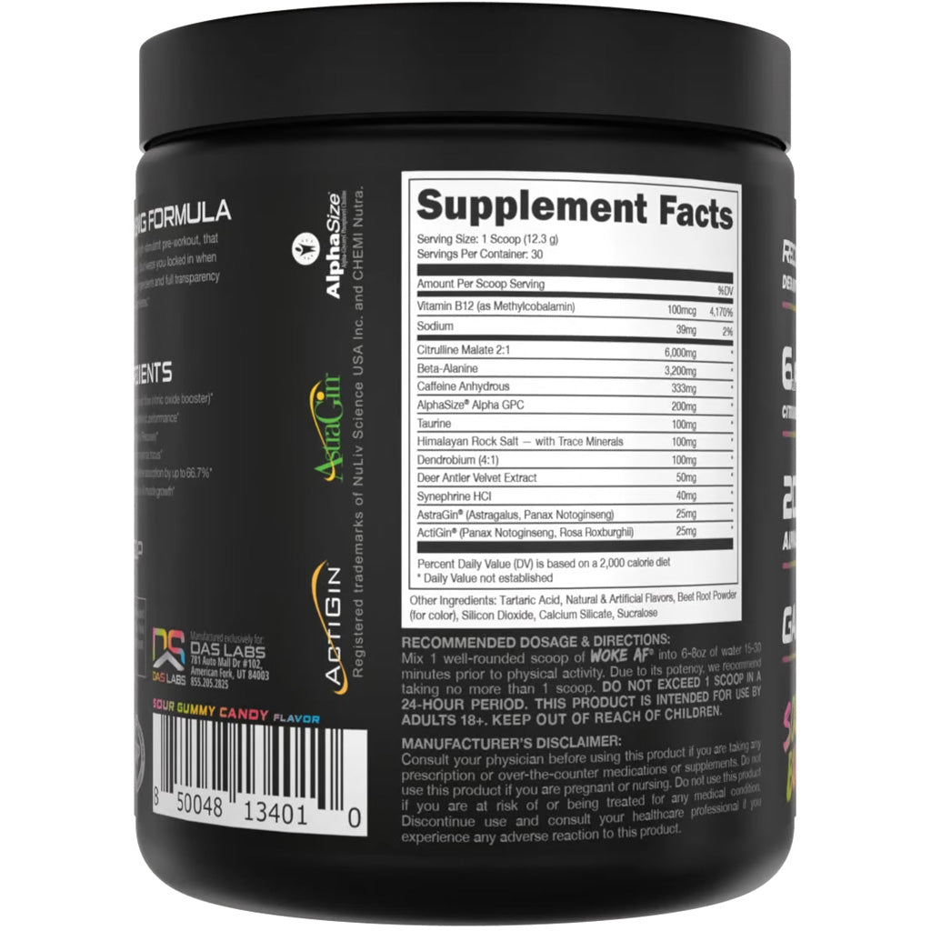 Bucked Up Woke AF Pre-Workout Sour Bucks - 30 Servings | High-Stimulant Energy &amp; Focus Formula