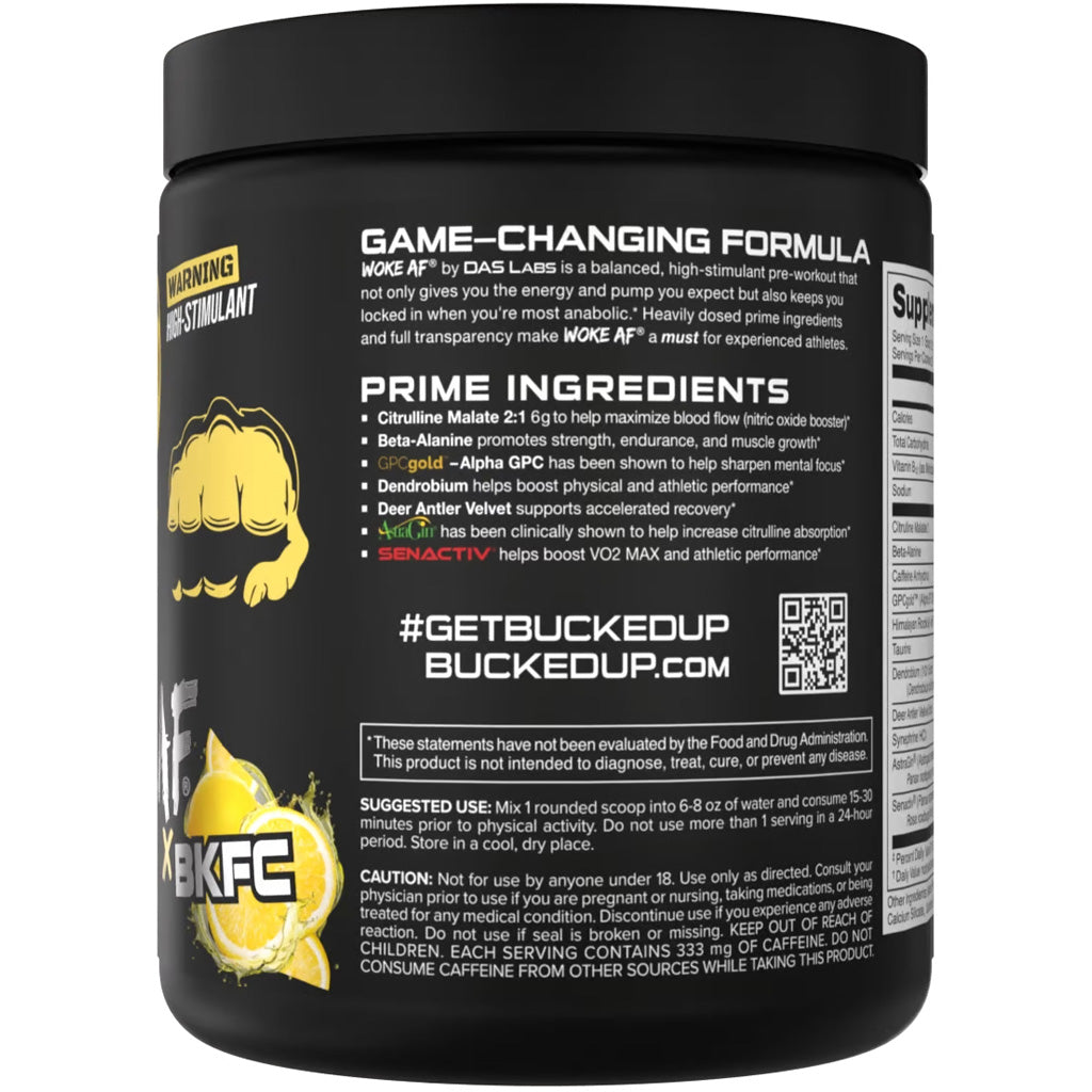 Bucked Up Woke AF Pre-Workout BKFC * 30 Serving Tub with Natural Ingredients and High Stimulant Boost