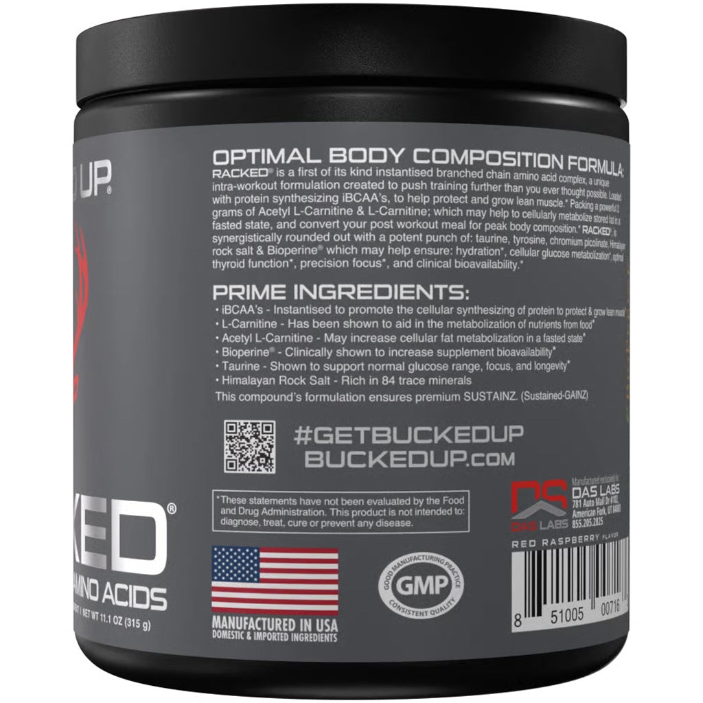 Bucked Up Racked BCAA Blood Raz - 30 Serving Tub for Muscle Recovery and Fat Burning