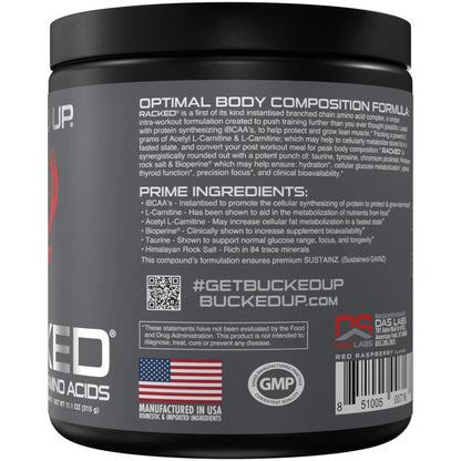 Bucked Up Racked BCAA Blood Raz - 30 Serving Tub for Muscle Recovery and Fat Burning