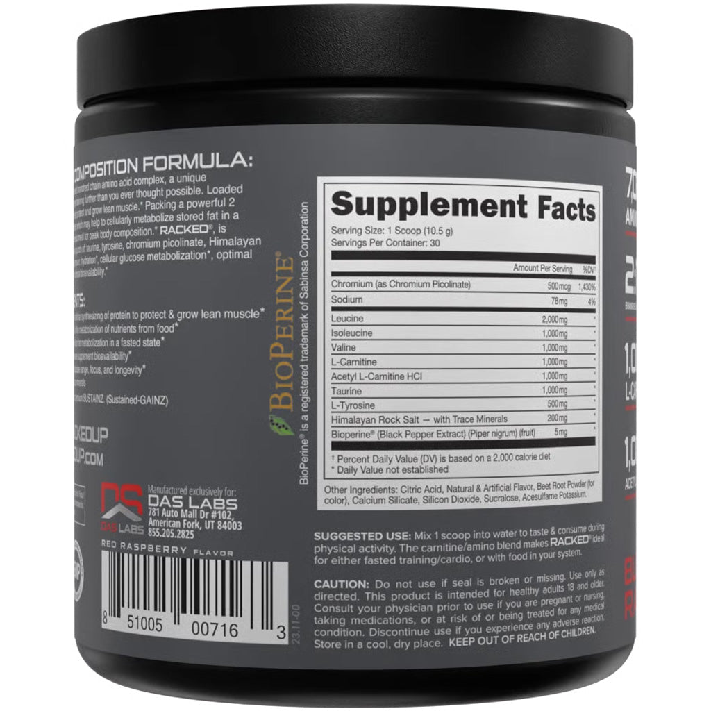 Bucked Up Racked BCAA Blood Raz - 30 Serving Tub for Muscle Recovery and Fat Burning