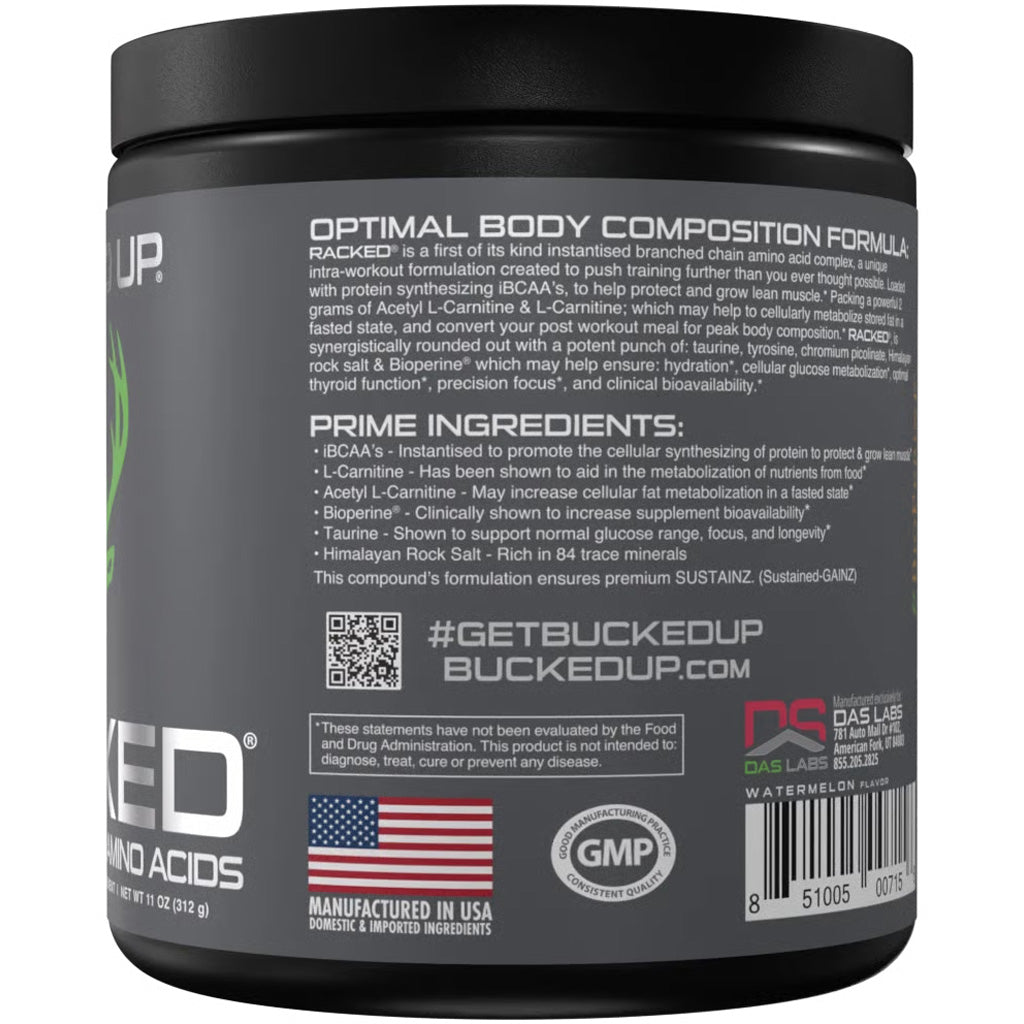 Bucked Up Racked BCAA Watermelon - 30 Servings for Muscle Recovery &amp; Fat Burning