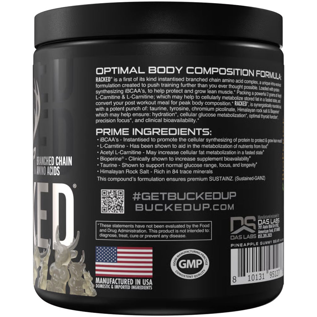 Bucked Up Racked BCAA White Gummy Deer - 30 Servings for Muscle Recovery and Fat Burn