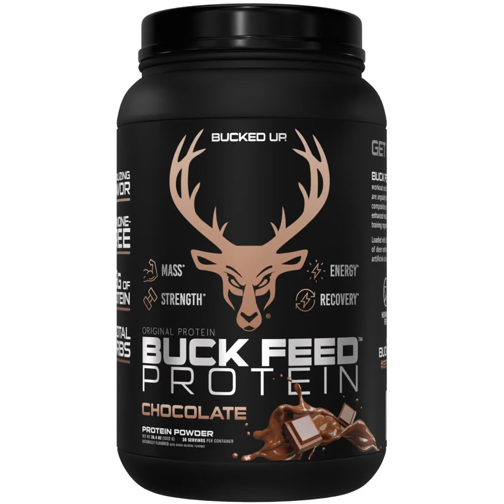 Bucked Up Buck Feed Protein Chocolate - 30 Serving Tub with Deer Antler Velvet &amp; Whey Protein Isolate